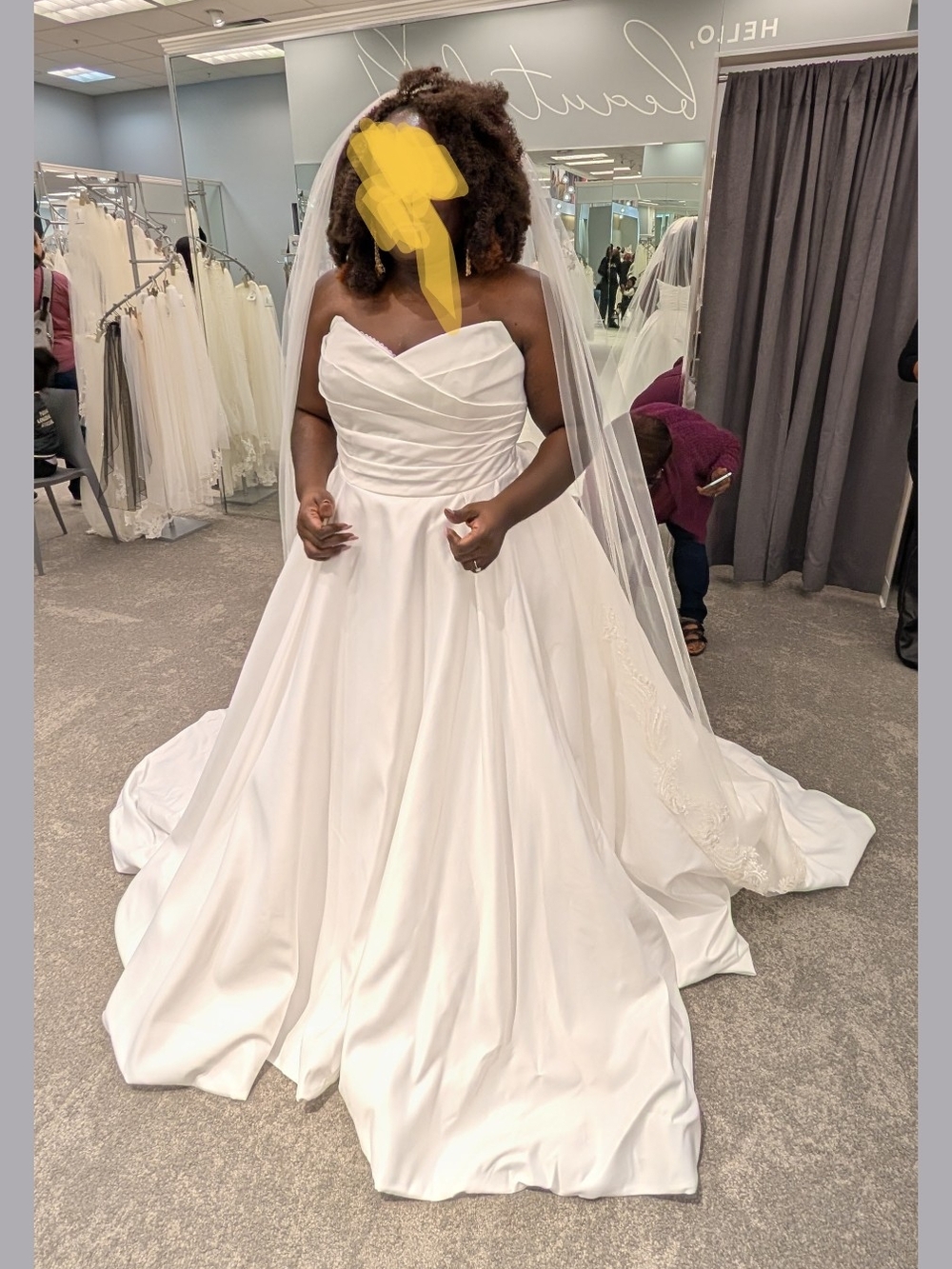 White Strapless Wedding Gown with Veil -